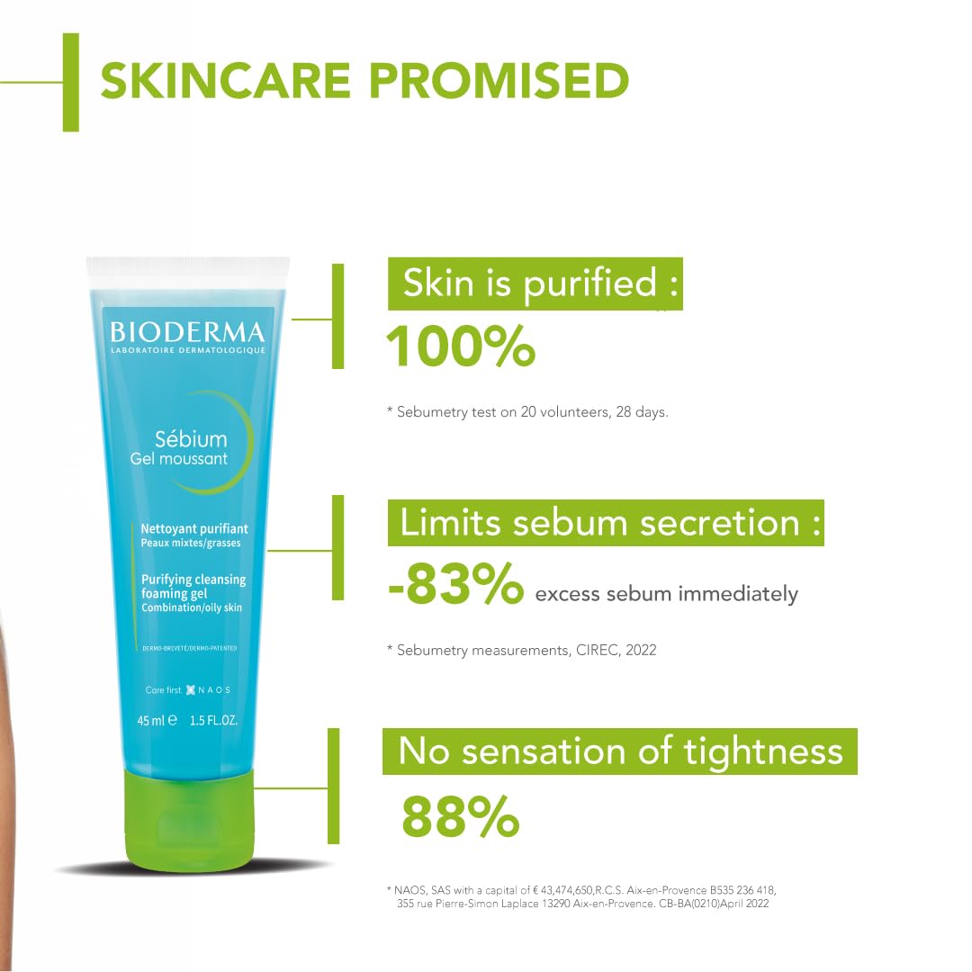 Bioderma Sebium Moussant Purifying Cleansing Foaming Gel, 45ml