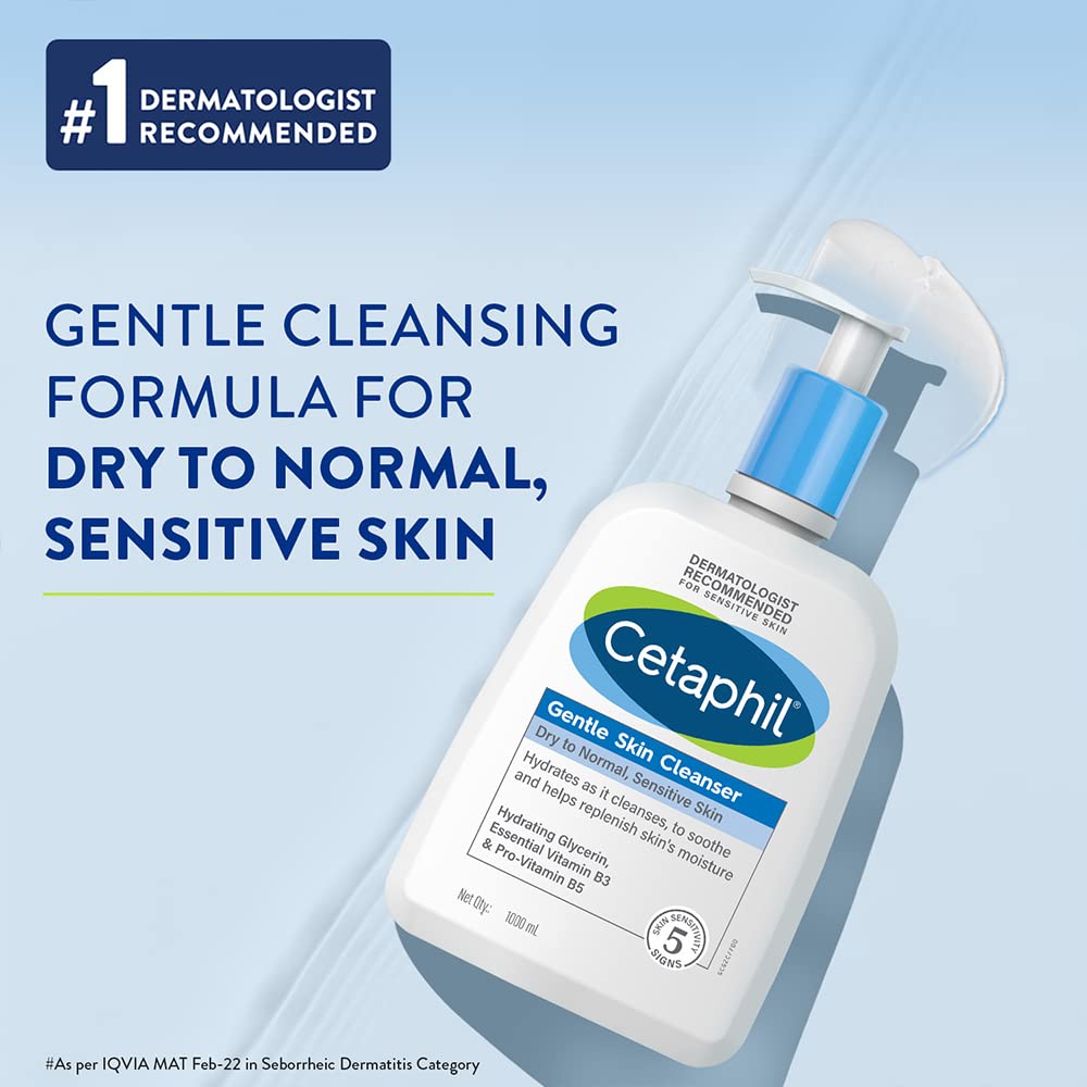 Cetaphil Gentle Skin Cleanser for Dry Normal Sensitive Skin,  1000ml
